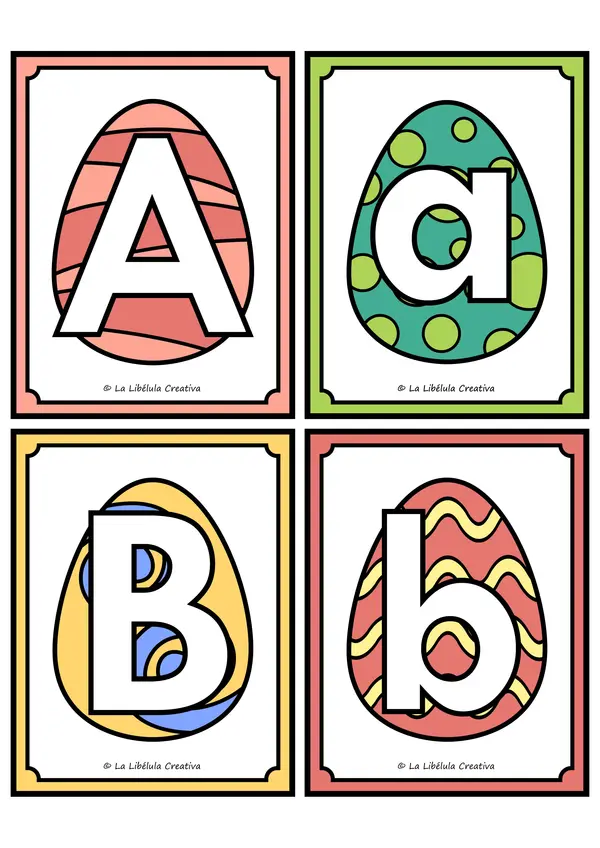 Tarjetas Ilustrativas Abecedario ABC huevos de Pascua Color BW