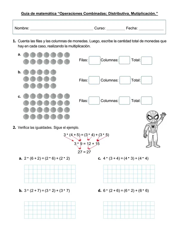 Guía de matemática "Operaciones combinadas; Multiplicación Distributiva" 