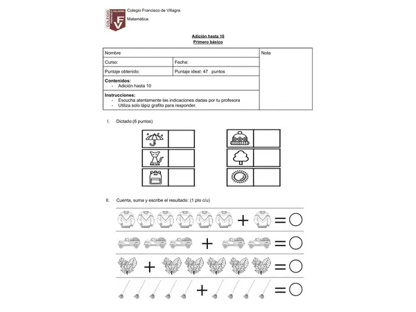 evaluación sumas hasta 10