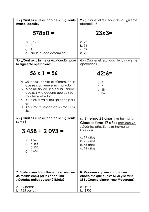 Evaluación operaciones hasta la D.M