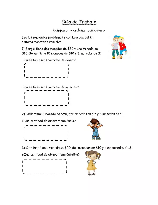 GUIA DE TRABAJO COMPARAR Y ORDENAR CON DINERO, SEGUNDO BASICO, MATEMATICAS