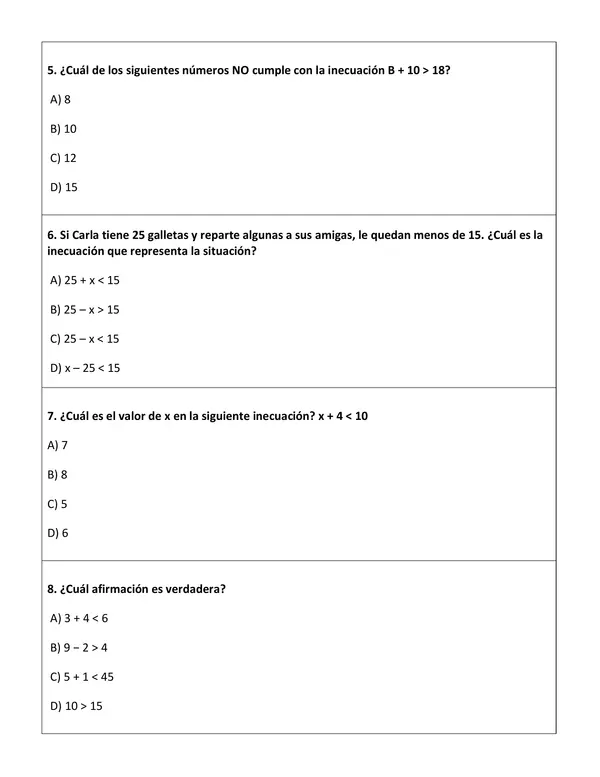 Inecuaciones - Guía de ejercicios