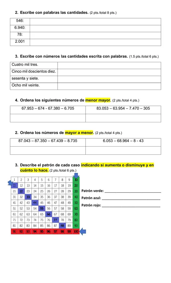 Prueba de matemática tercero básico