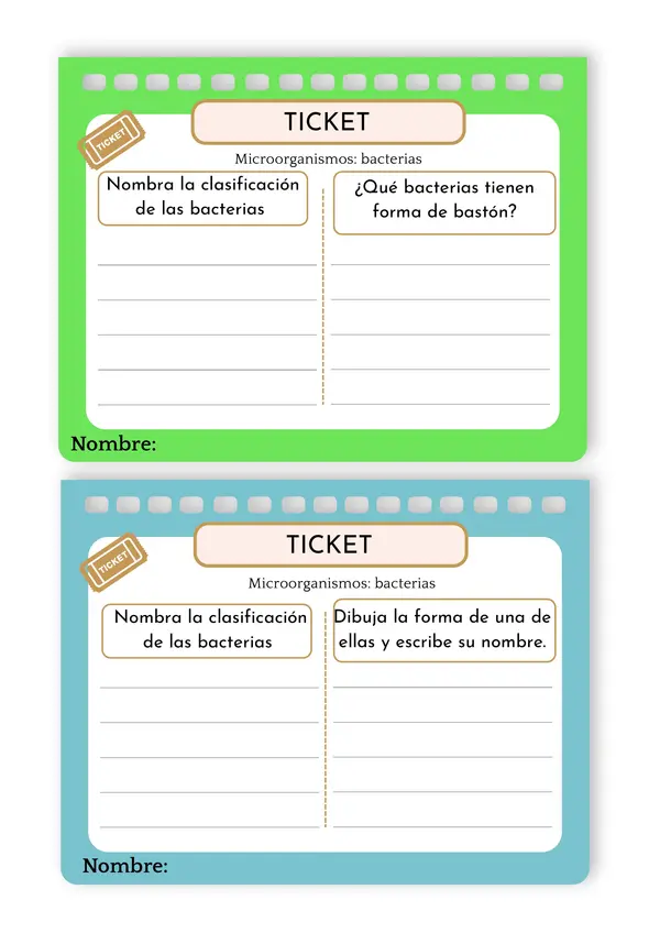 Ticket clasificación de las bacterías