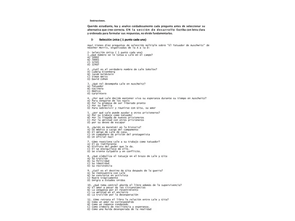 Evaluación de lectura "El tatuador de Auschwitz"