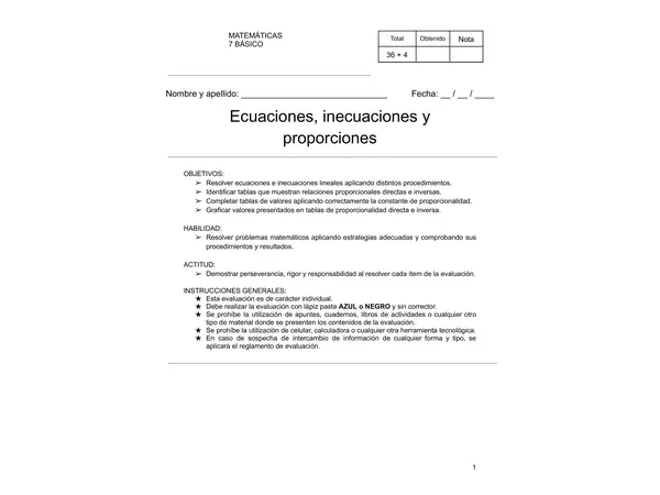 Ecuaciones, inecuaciones y proporciones