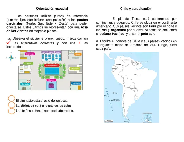 Guía  síntesis "Orientación espacial" "Chile y su ubicación" 2° año.