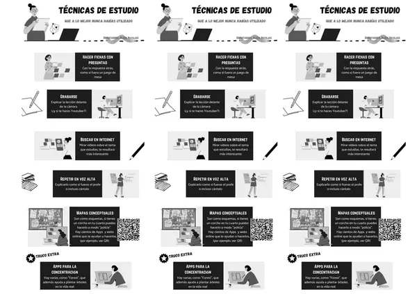 Marcapáginas con técnicas de estudio y reglas mnemotécnicas (en blanco y negro)