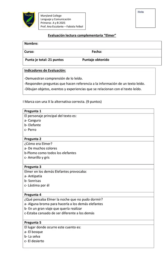 Prueba lectura complementaria Elmer