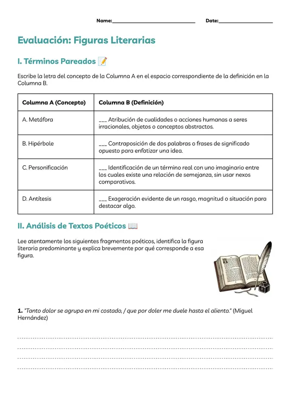 Minievaluación de las figuras literarias (Con respuestas)