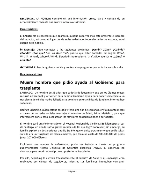 GUÍA EVALUADA: TEXTO INFORMATIVO  LA NOTICIA