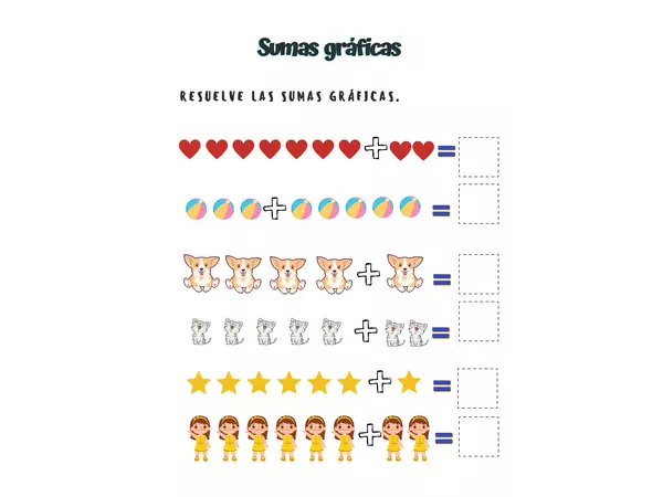 Sumas , restas gráficas y problemas matemáticos de suma y resta . 