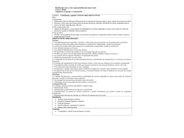  Lenguaje y Comunicación | 1° Medio, "Ciudadanía y Opinión" 