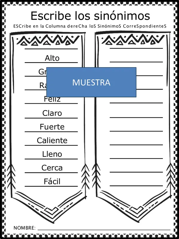 Guía sinónimo- Antónimo, 3°-4°año