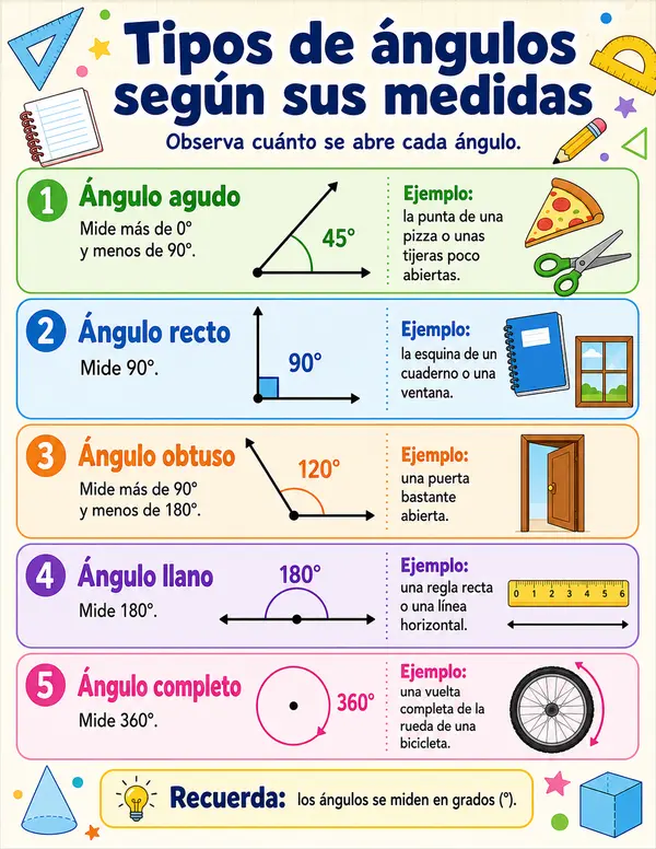 Cartel Educativo sobre Tipos de Ángulos según sus medidas