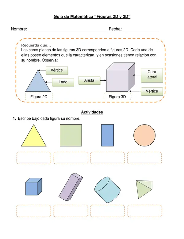 Guía "Figuras 2D y 3D" Tercer año.