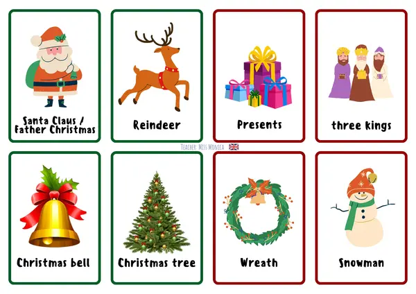 Flashcard de Navidad en Ingles y actividad para decorar y pintar varitas de navidad