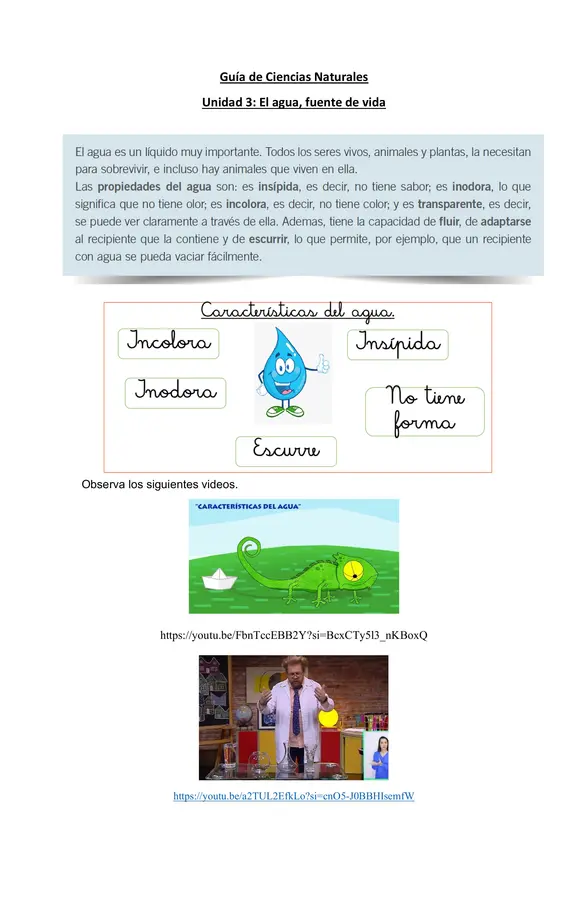 Propiedades del agua 2° Básico