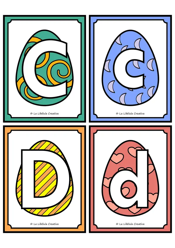 Tarjetas Ilustrativas Abecedario ABC huevos de Pascua Color BW