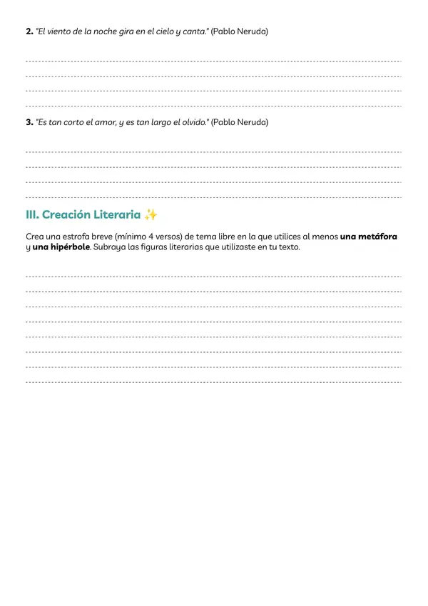Minievaluación de las figuras literarias (Con respuestas)