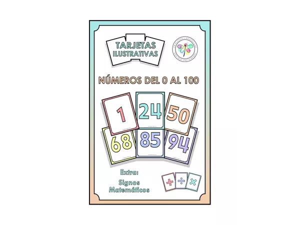 Tarjetas Ilustrativas Números del 0 a 100 Signos Matemáticos