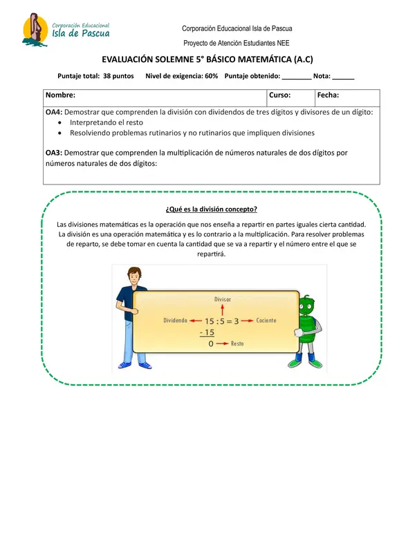 EVALUACIÓN SOLEMNE 5° BÁSICO MATEMÁTICA (A.C)