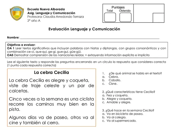 Evaluación lenguaje y comunicación