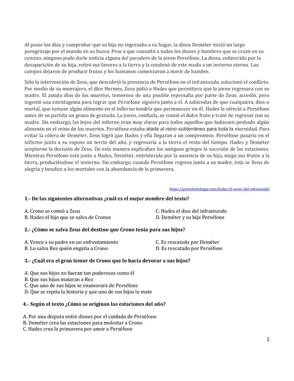 Comprensión de Lectura Segundo Medio 01
