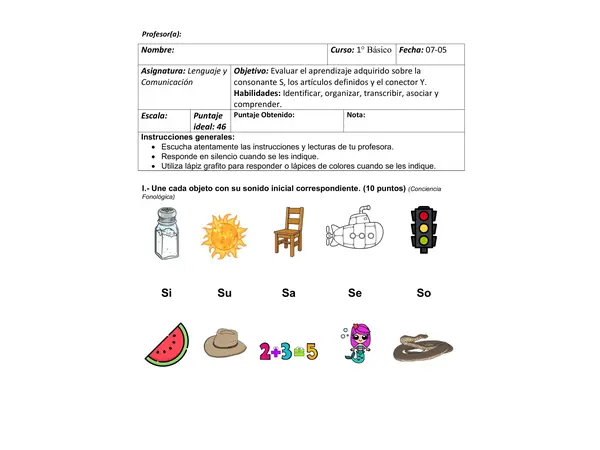 Evaluación Consonantes S-Artículos y Conector Y