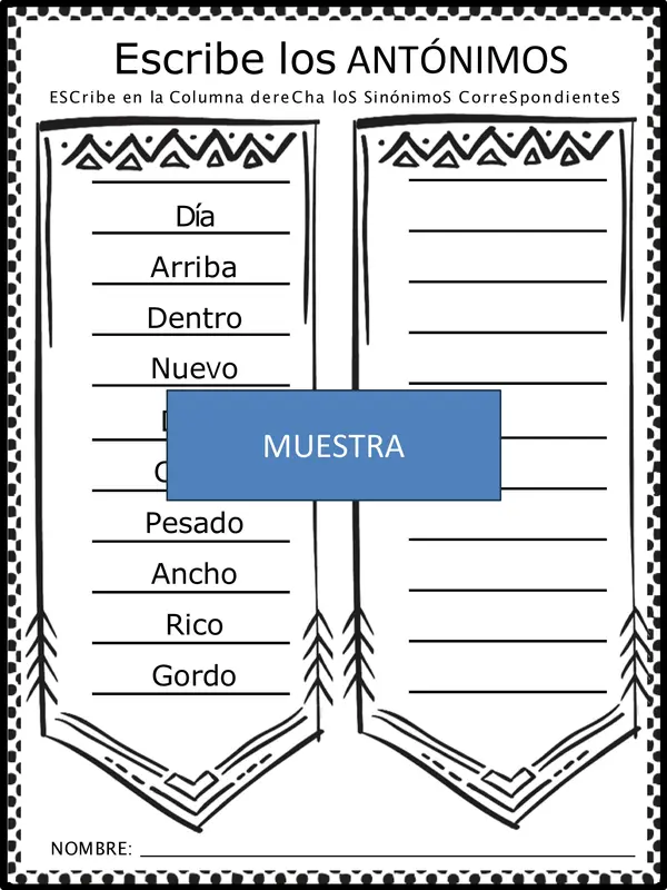 Guía sinónimo- Antónimo, 3°-4°año