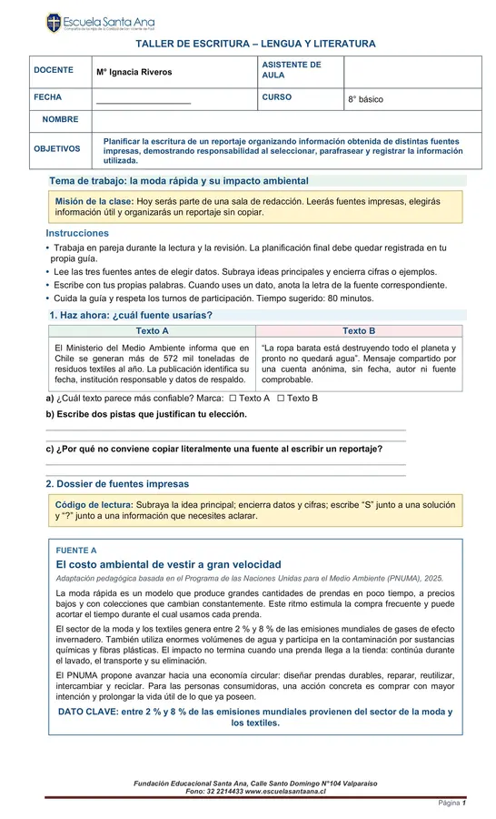 TALLER DE ESCRITURA REPORTAJE