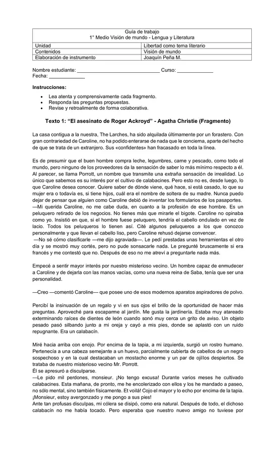 Guía - Fragmentos narrativos para aplicar visión de mundo 