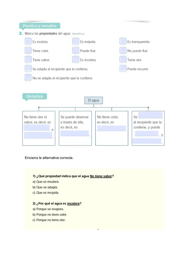 Propiedades del agua 2° Básico