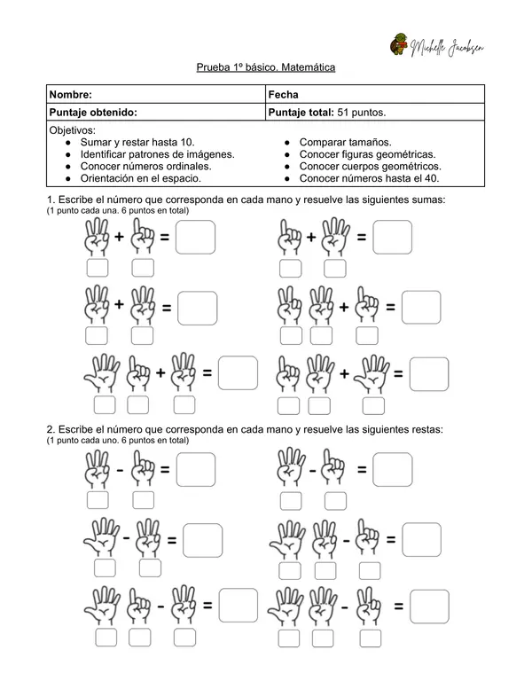 Prueba diagnóstica de Matemática, 1ero básico