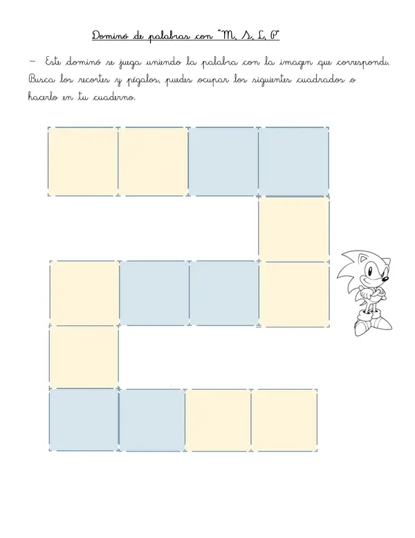 Dominó con palabras "M, L,P Y S 1° básico