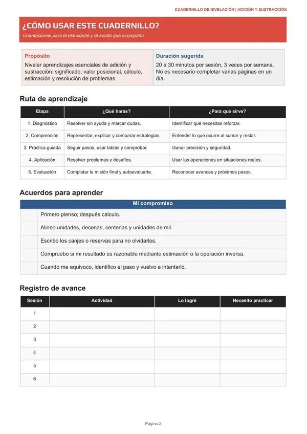 Suma y Resta | Cuadernillo de Nivelación de Adiciones y Sustracciones para 3.º y 4.º Básico 