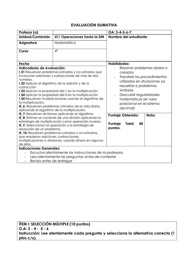 Evaluación operaciones hasta la D.M