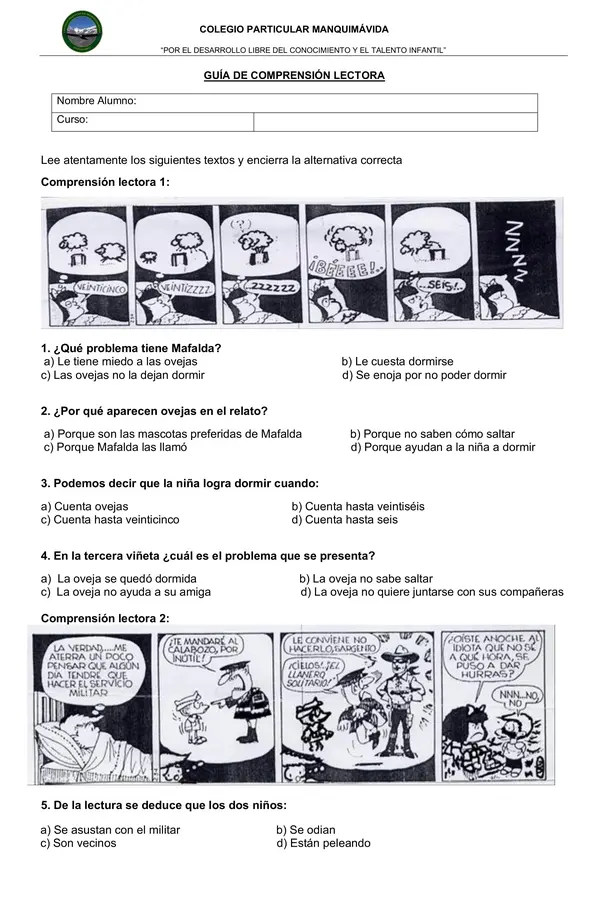 Guía comprensión lectora historieta (cómic)