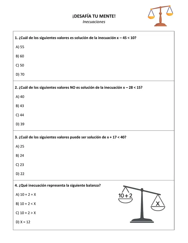 Inecuaciones - Guía de ejercicios