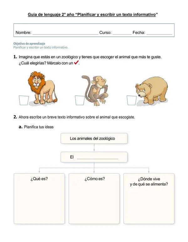 Guía de lenguaje 2° año "Planificar y escribir un artículo informativo"