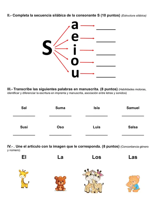 Evaluación Consonantes S-Artículos y Conector Y