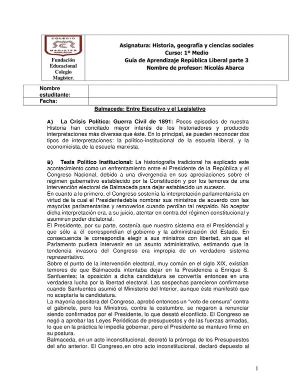 Crisis de 1891 Balmaceda contra el Congreso