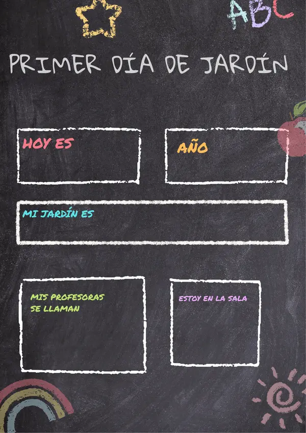 Cartel rellenable primer dia de clases tipo pizarra (version jardín y colegio)