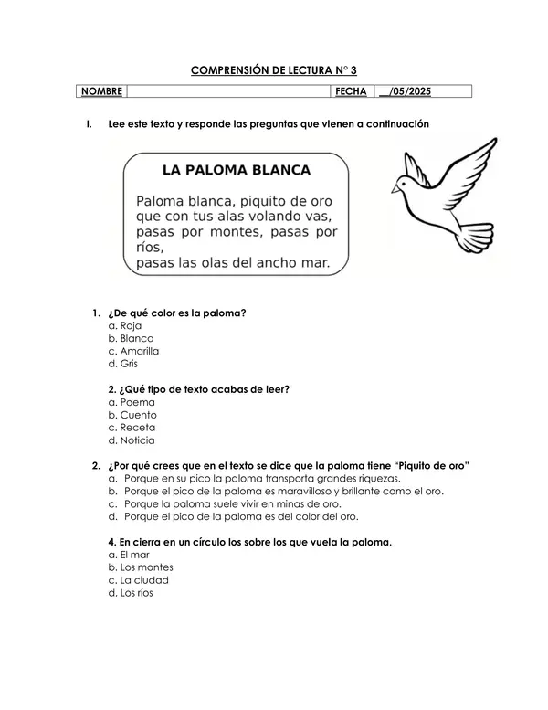 Comprensión de lectura poema