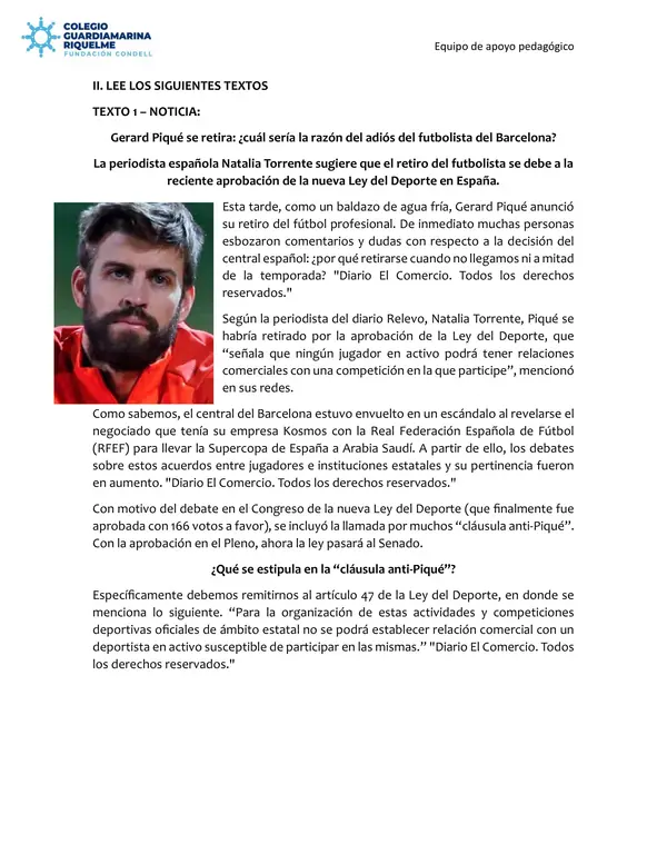 Guía comparación de textos informativos