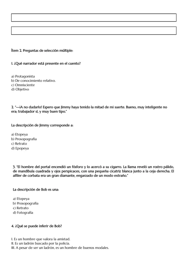Guía de comprensión lectora texto narrativo + Pauta