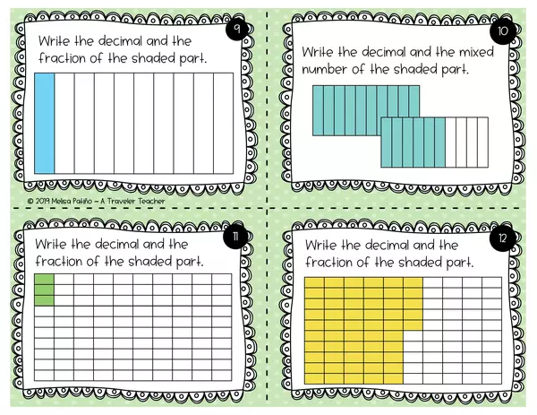 Model fractions and decimals task cards