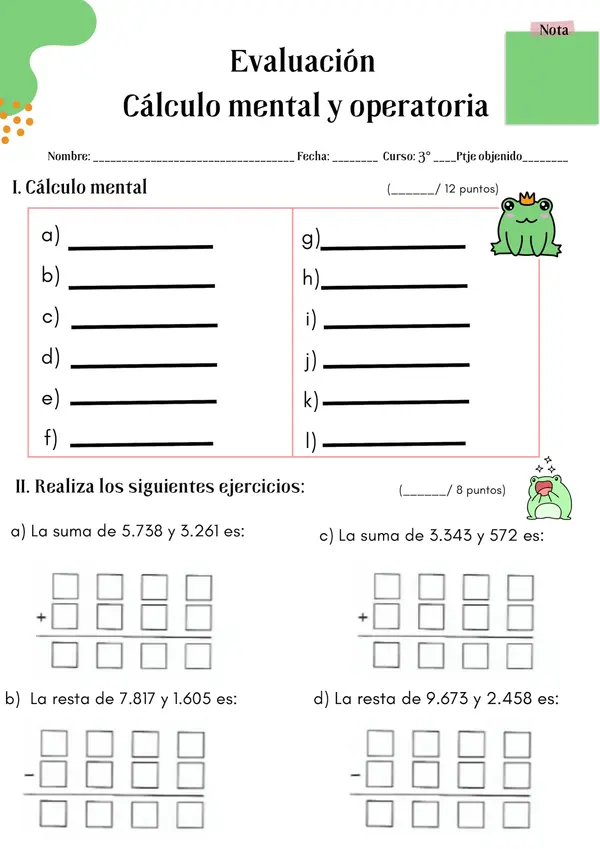 Evaluación cálculo mental y operatoria n°1