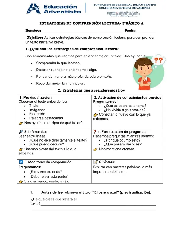 reforzamos estrategias de comprensión lectora. 