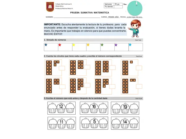 Prueba Matemática Números hasta el 20